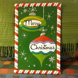 Vintage Merry Christmas Wall Hanging Door Placque Holiday Decor Embossed Festive